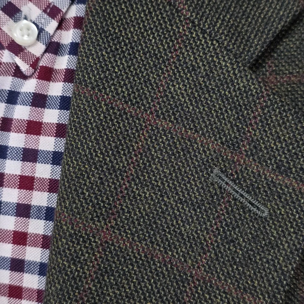 Majer Maconde Men's Sport Coat Blazer Two Button Soft Wool‎ Plaid Size 42R GREEN